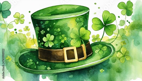 St. Patrick's Day Hat with Clover Isolated on white background photo