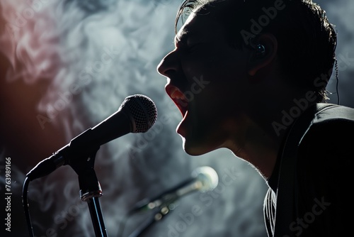 singers profile with mic stand, intense focus © Alfazet Chronicles