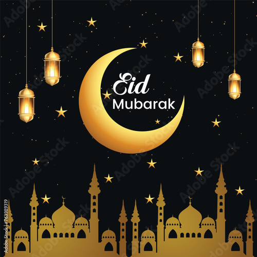 Muslim eid mubarak, ramadan background festival wishes greeting design.