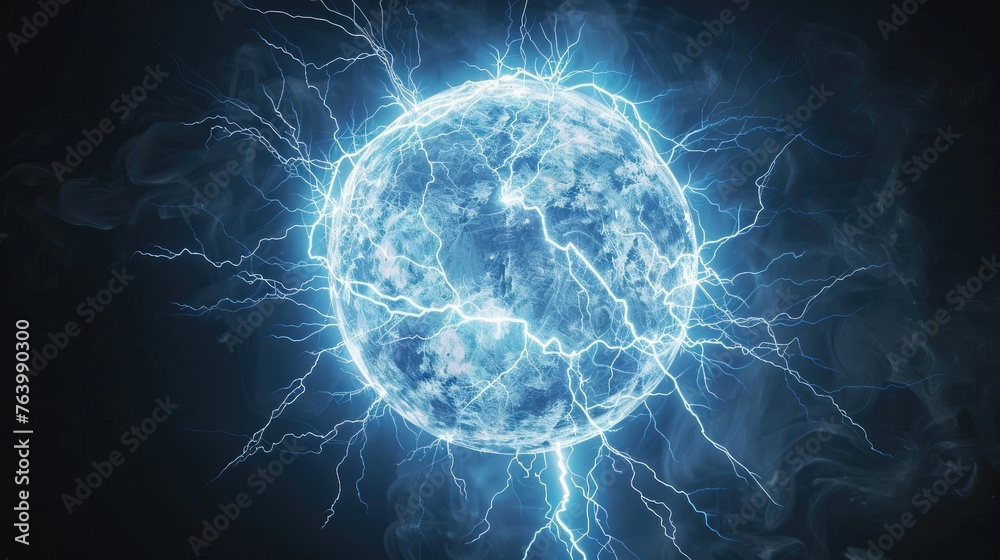 Ball lightning isolated on black background Generative AI