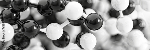 Eine 3D Makro Aufnahme, Nahaufnahme mikroskopischer Blasen und Moleküle, die die chemische Struktur kosmetischer Produkte darstellen.