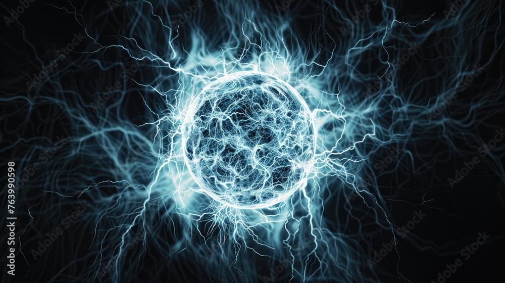 Obraz premium Ball lightning isolated on black background Generative AI