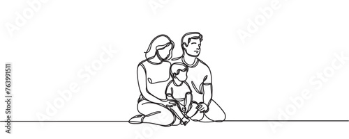one line drawing of a family standing together. one line illustration of family.
