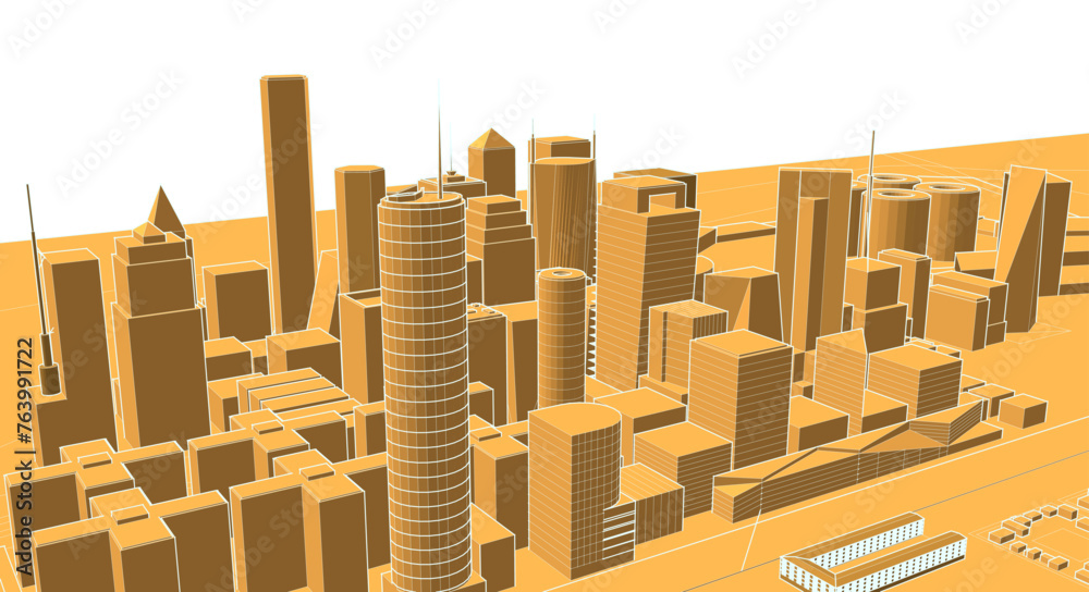 modern city panorama 3d illustration