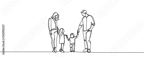 one line drawing of a family standing together. one line illustration of family.