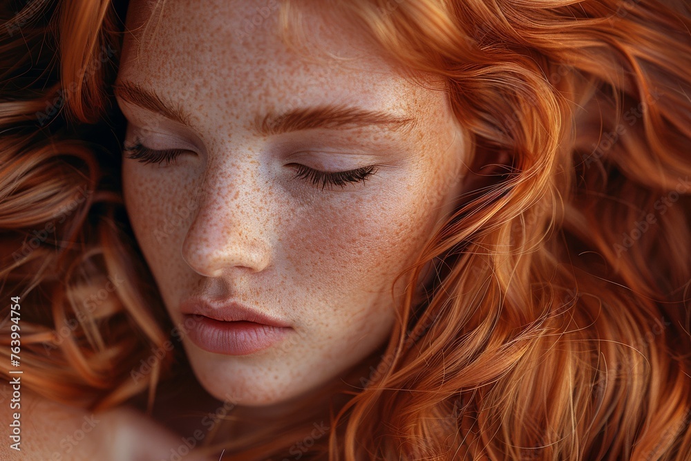 Abstract close-up showing the detailed and vibrant texture of copper red hair with natural shine Abstract close-up showing the detailed and vibrant texture of copper red hair with natural shine