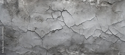 A monochrome photo of a cracked wall creates a striking pattern against the grey backdrop. The freezing landscape contrasts with the wooden twig flooring photo