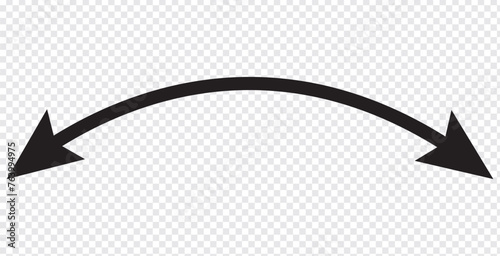 Dual sided arrow. Curved arc shape. Semicircular thin double ended arrow. Vector illustration
