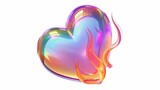 The 3d holographic heart icon is isolated on a white background and shows a flame in a y2k style. Iridescent chrome hot heart emoji with rainbow gradient effect. 3d modern Y2K illustration.