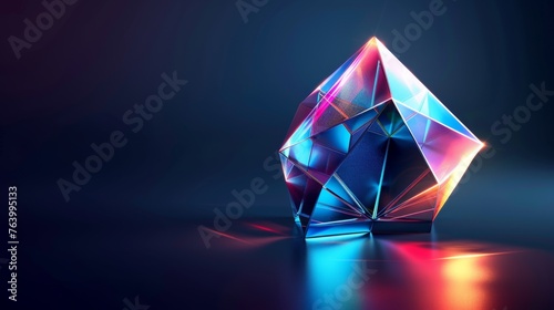 A 3D geometric shape with a hologram figure isolated on a modern realistic background.