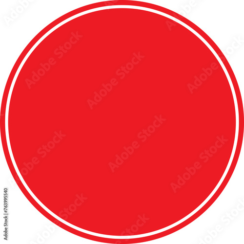 Red round button, sign box, blank label, empty frame isolated , cutout.