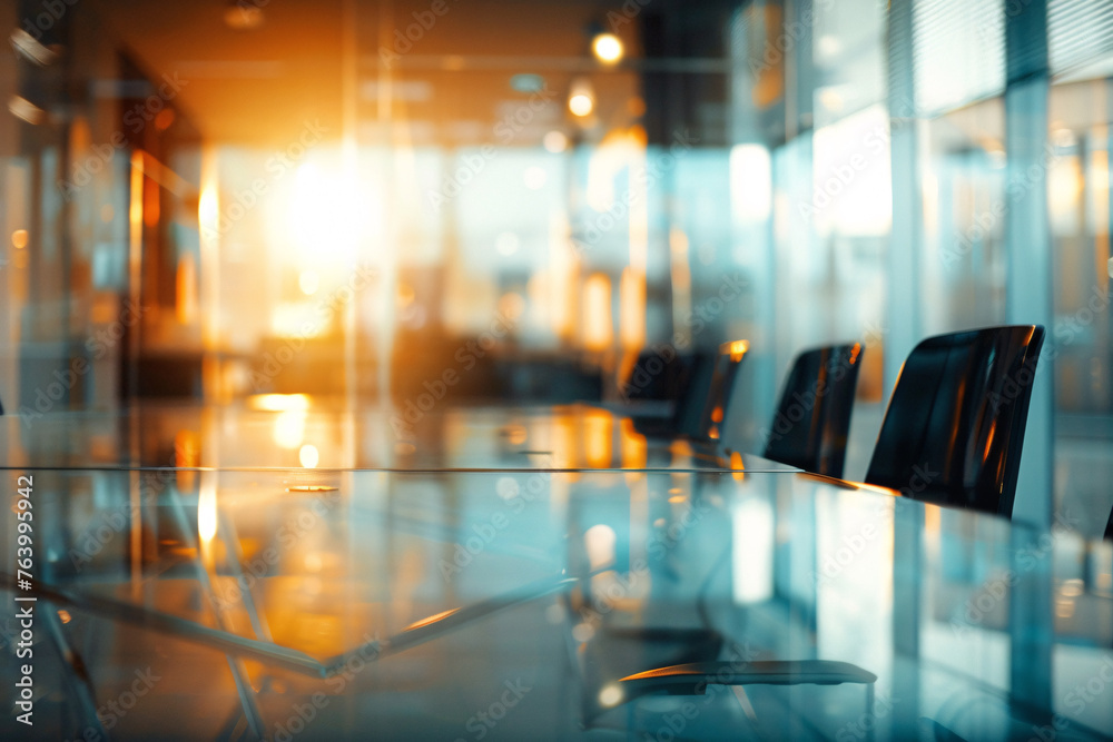 Softly blurred meeting room in a contemporary office, focusing on the ambiance created by natural light reflecting off modern furnishings Softly blurred meeting room in a contemporary office, focusing on the ambiance created by natural light reflecting off modern furnishings