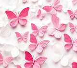 3D White and Pink Butterflies Pattern Background