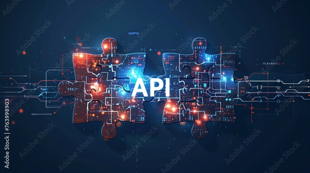 Digital representation of API integration concept with two interlocking ...