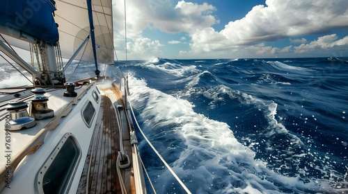 Sailing Yacht on the Open Blue Sea - A serene image showcasing a sailing yacht cruising through blue ocean waves with a clear sky