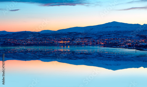 Urban landscape of Tromso in Northern Norway  - Arctic city of Tromso with bridge - Tromso, Norway 