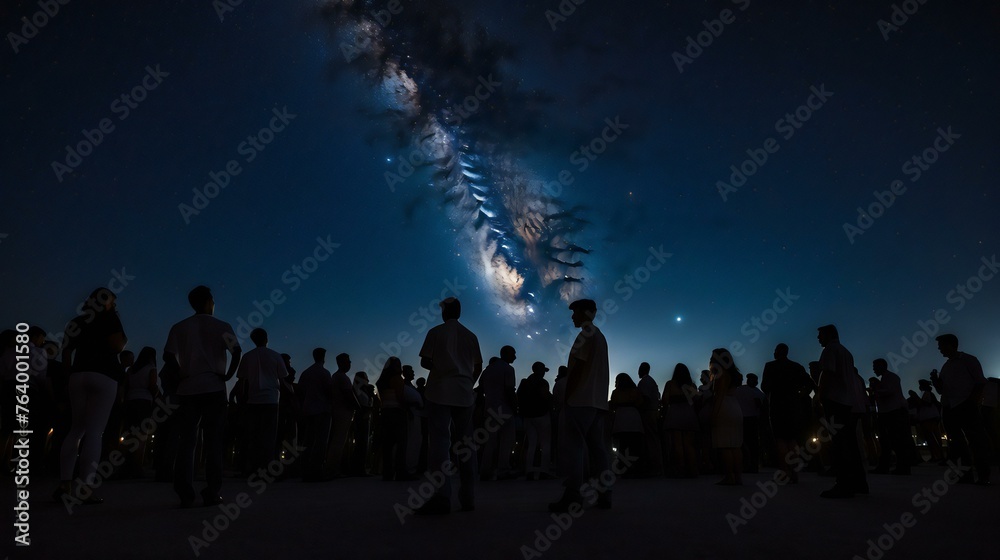 Cosmic Spectacle: Awe-Inspired Onlookers Under a Starlit Sky