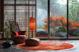 minimalistic contemporary living room design, wabi sabi japanees style
