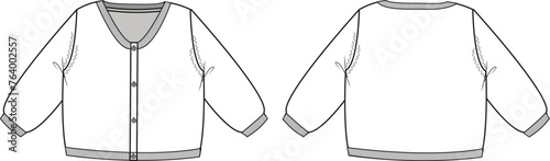Baby basic v neck cardigan technical drawing cad