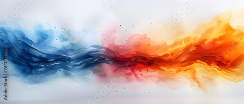 A powerful abstract representation of the meeting of opposites  blending cool blues and warm oranges in a dance of watercolor waves