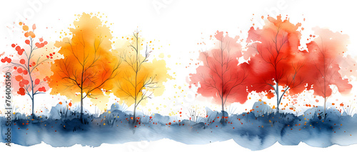 This image represents the seasonal change with watercolor trees transitioning from summer green to autumn red, embodying change and renewal photo
