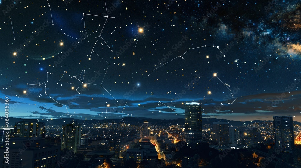 Obraz premium Augmented reality guide to the night sky for urban astronomers
