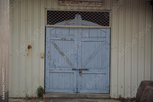 old wooden barn door house blue wood lock rustic worn out farm home antique entrance shed aged vintage architecture building