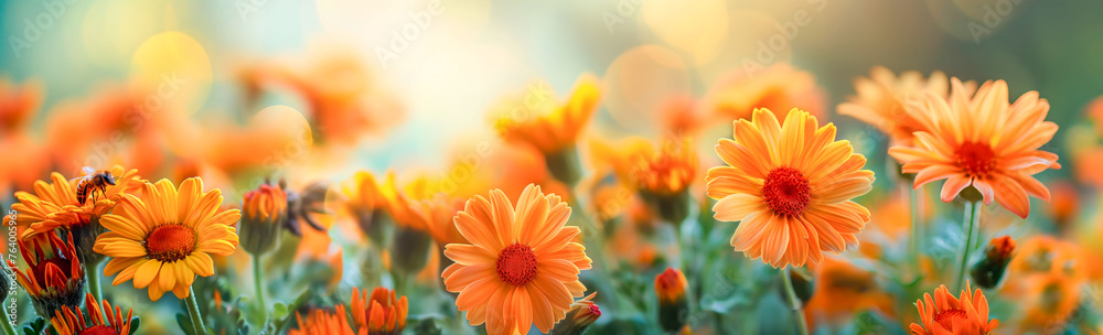 Sunlit Orange Calendula Field in Full Bloom with Dreamy Bokeh
Sunlit Orange Calendula Field in Full Bloom with Dreamy Bokeh
