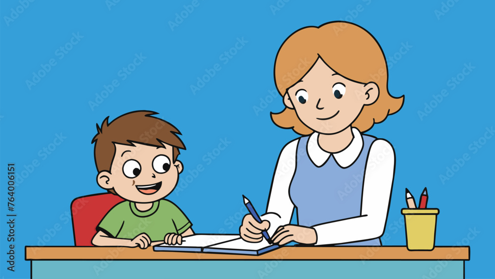 school female teacher watching her student boy wri vectoe 16.eps school female teacher watching her student boy wri vectoe 16.eps