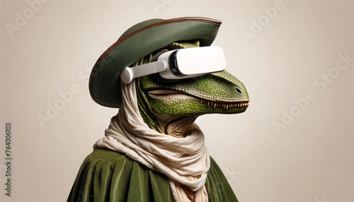 Dinosaur with White VR Headset