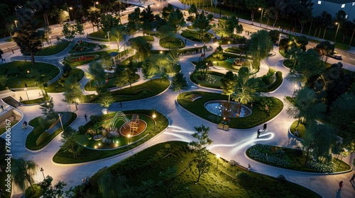 Design a 3D model of an urban park 