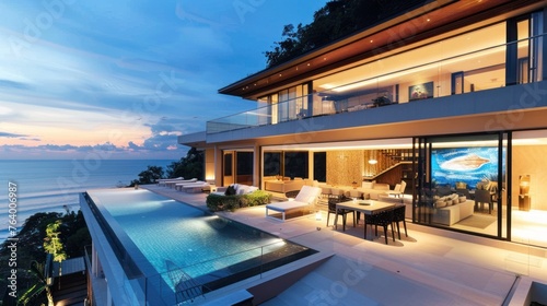 Design a luxurious beachfront villa that maximizes ocean views with floor-to-ceiling glass walls  © Alex