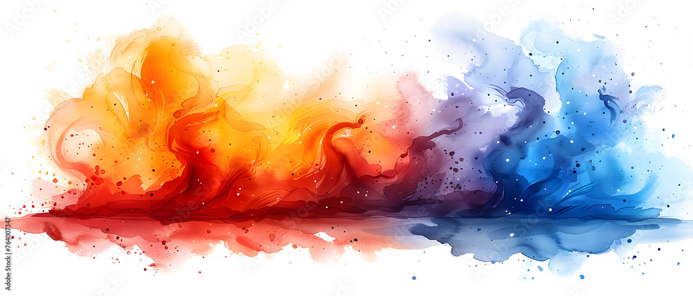 An energetic display of orange and blue watercolors swirling, evoking a passionate fiery dance