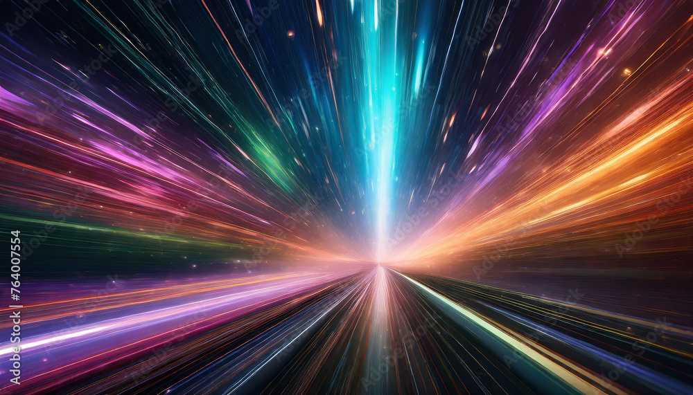 light trails streaking through space, symbolizing the concept of light speed travel in a colorful cosmos light trails streaking through space, symbolizing the concept of light speed travel in a colorful cosmos