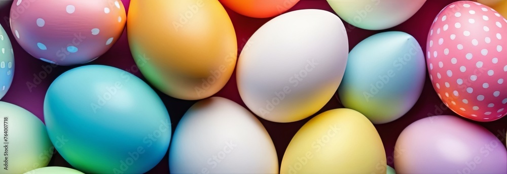 Easter composition of colorful easter eggs over plain background. Springtime holidays concept with copy space - Easter decoration, banner, panorama, background Easter composition of colorful easter eggs over plain background. Springtime holidays concept with copy space - Easter decoration, banner, panorama, background