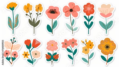 This is a cute set of flat color flower icons. Isolated. The design is perfect for stickers, labels, tags, gift wrapping papers, etc.