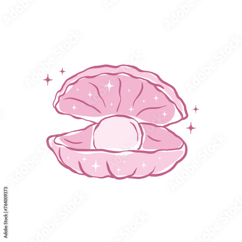 Sketch pink seashell with bling vector