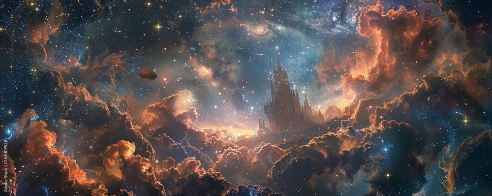 Fototapeta premium Interstellar voyage to explore a celestial utopia