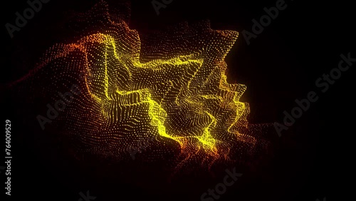Abstract digital fire circle wave on black background. Big data visualization. Analytics representation. Sphere with explosion of bright particles. 3d rendering.