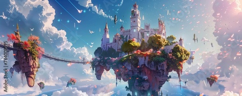 Journey to an ethereal castle soaring skyward photo