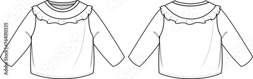 Baby sweat top with frill on neck technical drawing vector photo