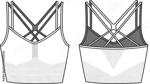 Double cross back seamless top vector technical drawing
