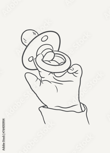 Sketch cute baby hand holding pacifier vector