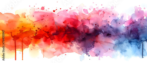 A vibrant watercolor art piece with a blend of red, orange, and blue hues