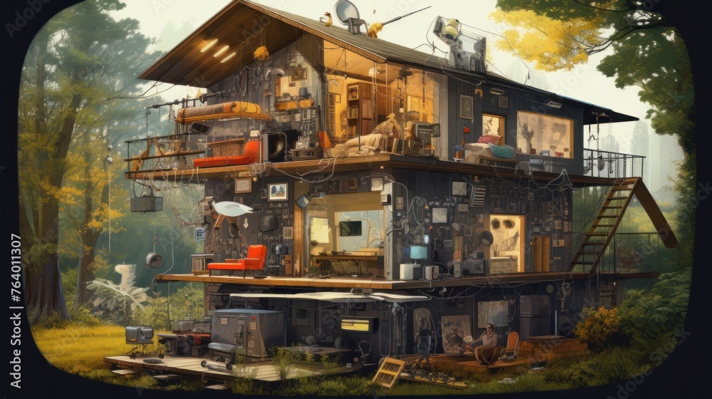 Digital illustration about technology and house, AI generated