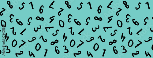 template with the image of keyboard symbols. a set of numbers. Surface template. pastel green blue background. Horizontal image. Banner for insertion into site.