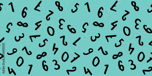 template with the image of keyboard symbols. a set of numbers. Surface template. pastel green blue background. Horizontal image.