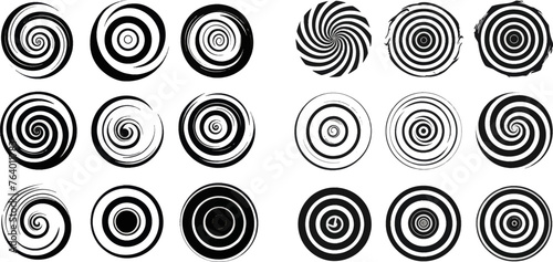 Abstract spiral symbols. Spiral and swirl, modern vortex logotype circular