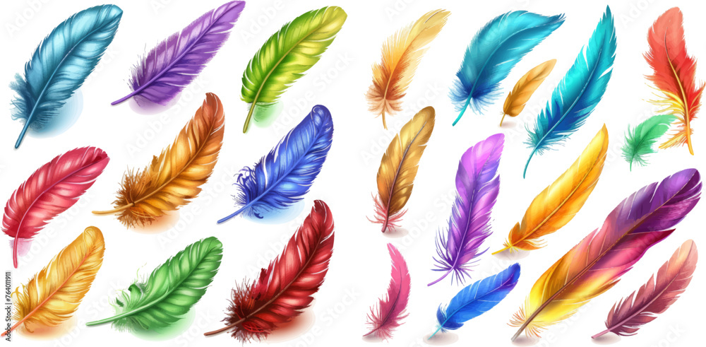 Fluffy and plumage, feather falling illustration