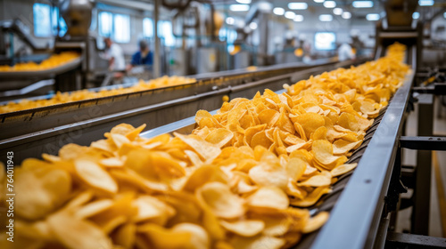 potato chips production plant  automatic metal conveyor line  poster  banner